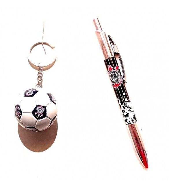Kit 01 Caneta esferografica + chaveiro bola do Corinthians